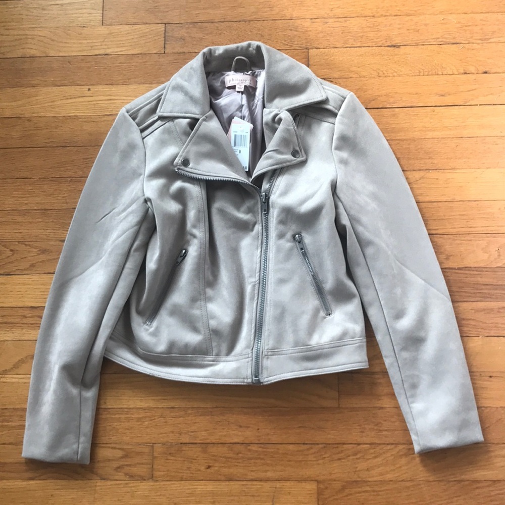 NWT Philosophy Tan Faux Suede Moto Jacket